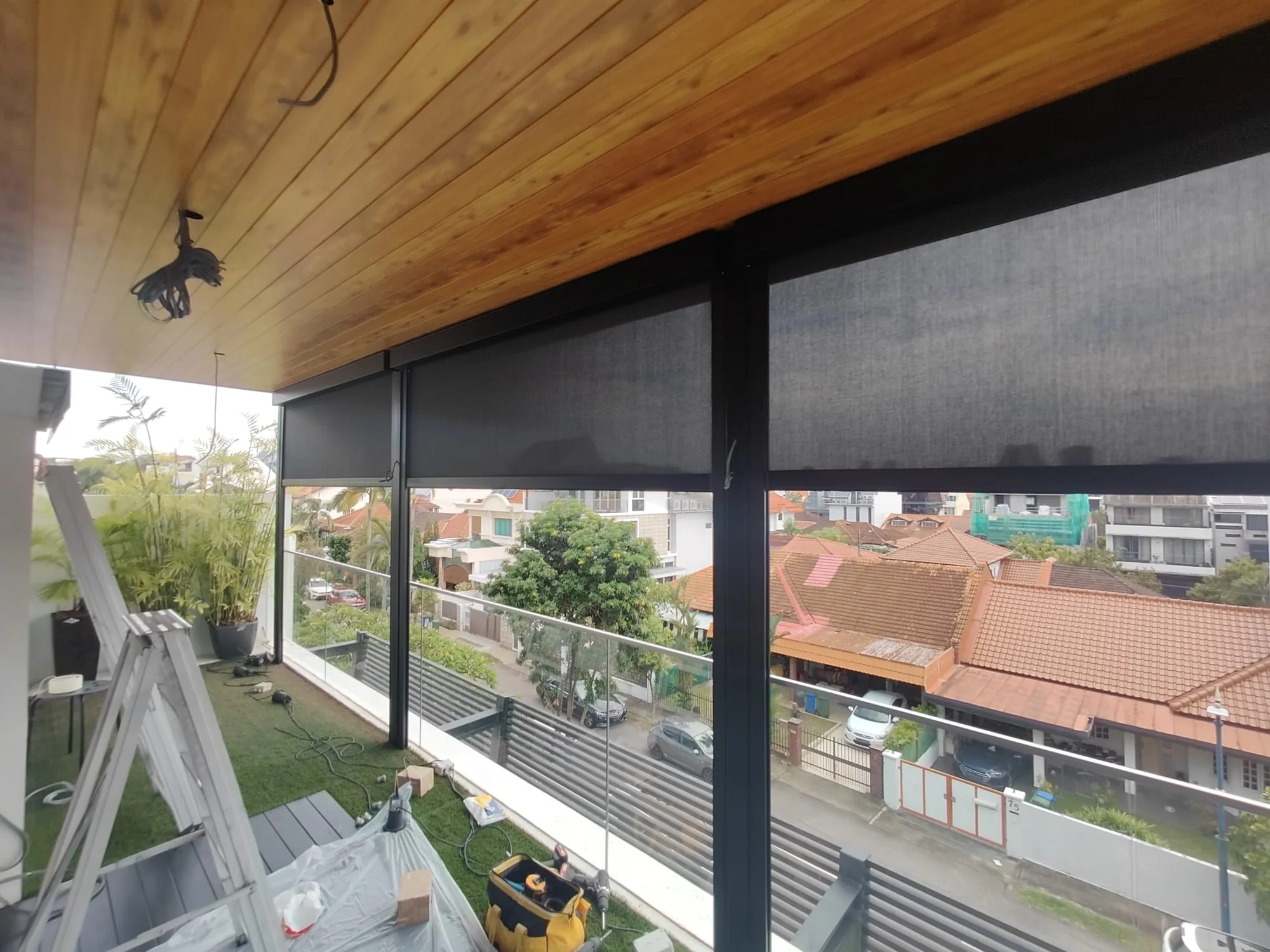 Blinds under the roof, aluminium composite panel roofing installed by Exterior Design in Singapore