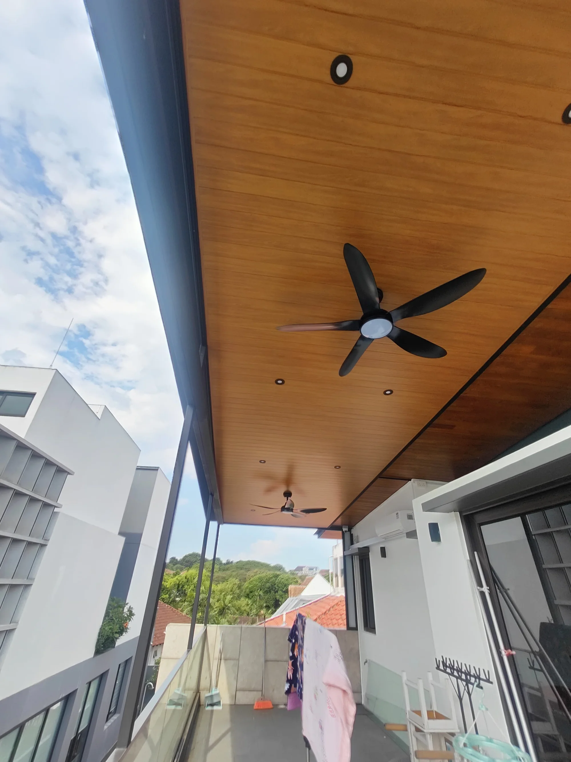 Under the eave, aluminium composite panel roofing installed by Exterior Design in Singapore