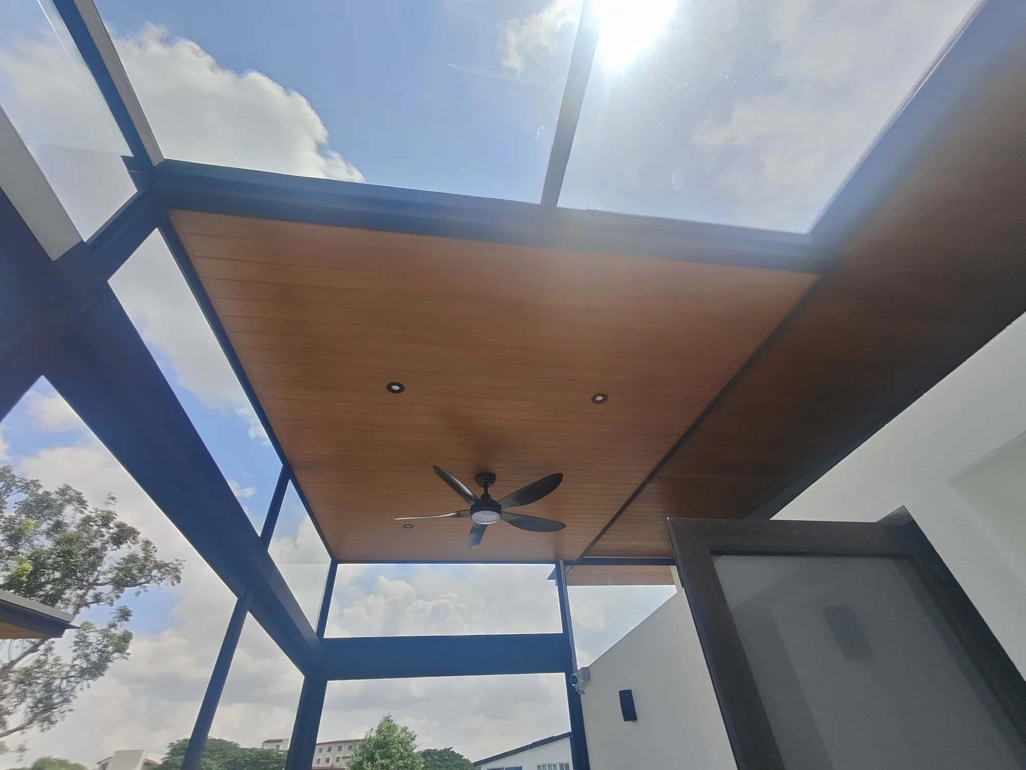 Roof frame and skylight, aluminium roofing installed by Exterior Design in Singapore