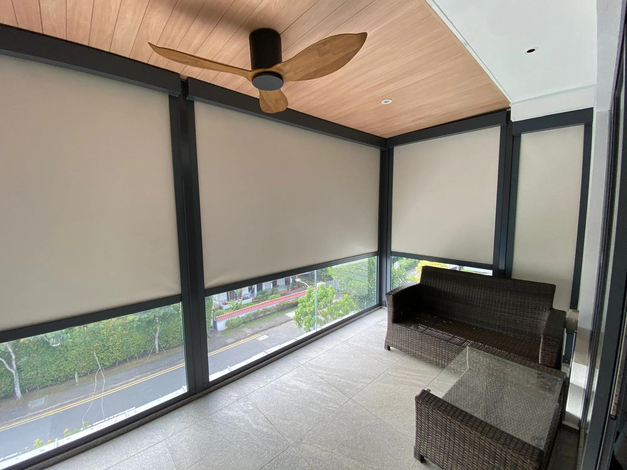 Covered lounge, ZipNice zip blinds installed by Exterior Design in Singapore