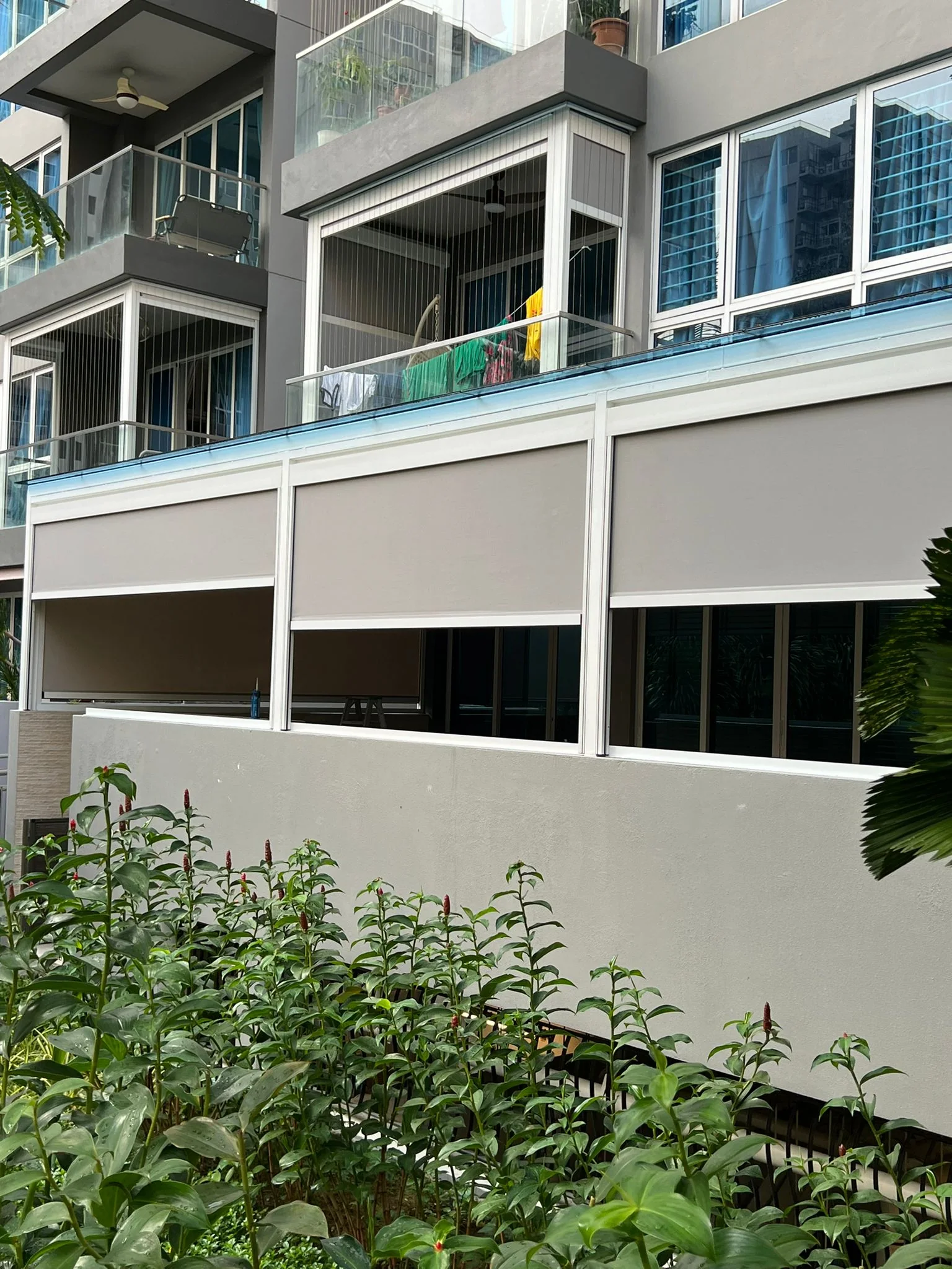 Landed house elevation, ZipNice zip blinds installed by Exterior Design in Singapore